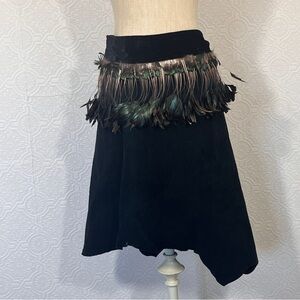Black Suede wrap around Apron skirt with beautiful rooster coqui tail feathers